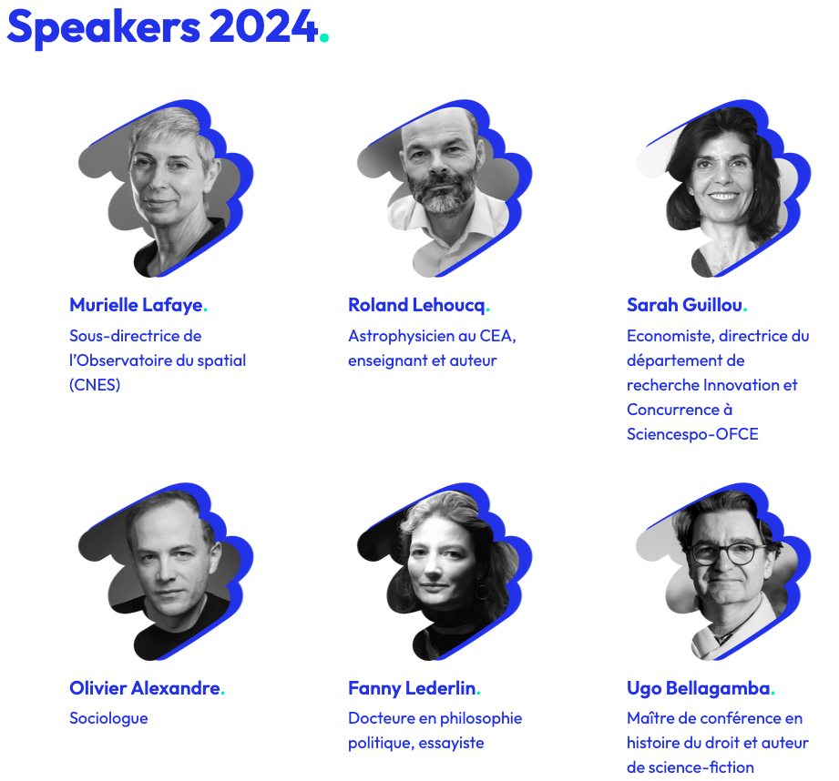 Speakers 2024 de l'USI : Murielle Lafaye, Roland Lehoucq, Sarah Guillou, Olivier Alexandre, Fanny Lederlin, Ugo Bellagamba